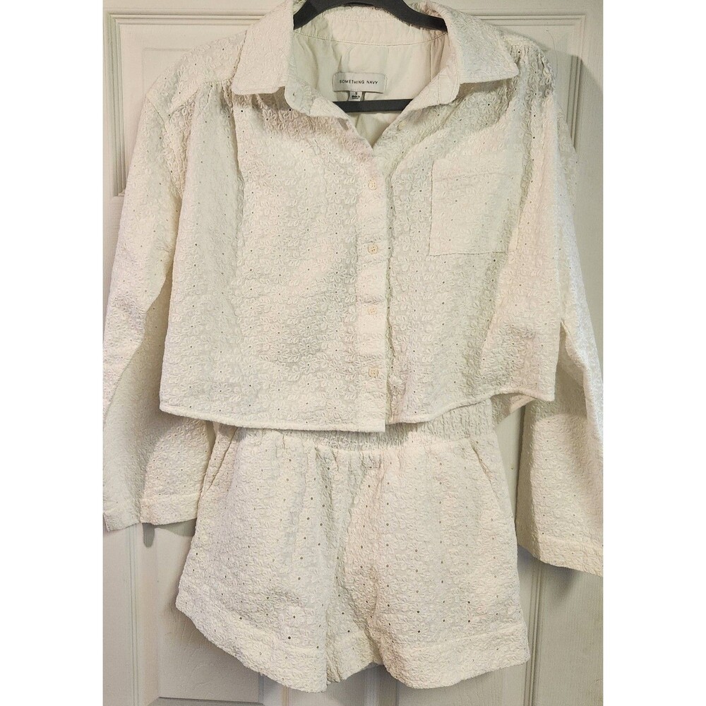 Something Navy Eyelet Shorts And Button Down Shirt Size Small